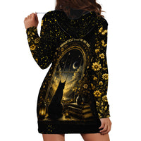 Black Cat Celestial Moon Hoodie Dress Mystical Gold Floral Night Sky