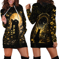 Black Cat Celestial Moon Hoodie Dress Mystical Gold Floral Night Sky
