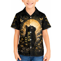 Black Cat Celestial Moon Kid Hawaiian Shirt Mystical Gold Floral Night Sky