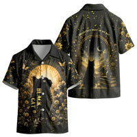 Black Cat Celestial Moon Kid Hawaiian Shirt Mystical Gold Floral Night Sky