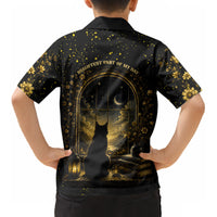 Black Cat Celestial Moon Kid Hawaiian Shirt Mystical Gold Floral Night Sky