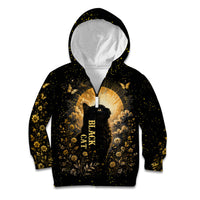 Black Cat Celestial Moon Kid Hoodie Mystical Gold Floral Night Sky