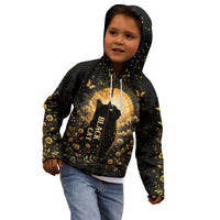 Black Cat Celestial Moon Kid Hoodie Mystical Gold Floral Night Sky