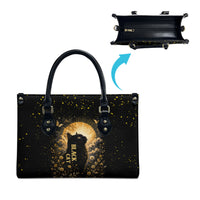 Black Cat Celestial Moon Leather Bag Mystical Gold Floral Night Sky