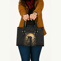 Black Cat Celestial Moon Leather Bag Mystical Gold Floral Night Sky