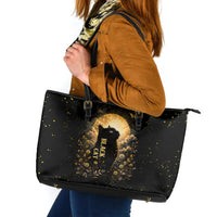 Black Cat Celestial Moon Leather Tote Bag Mystical Gold Floral Night Sky