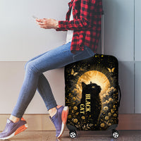Black Cat Celestial Moon Luggage Cover Mystical Gold Floral Night Sky