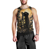 Black Cat Celestial Moon Men Tank Top Mystical Gold Floral Night Sky