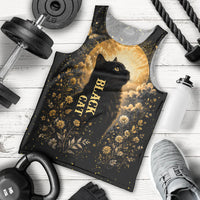 Black Cat Celestial Moon Men Tank Top Mystical Gold Floral Night Sky