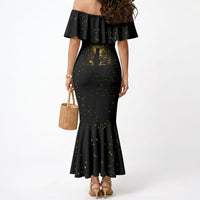 Black Cat Celestial Moon Mermaid Dress Mystical Gold Floral Night Sky