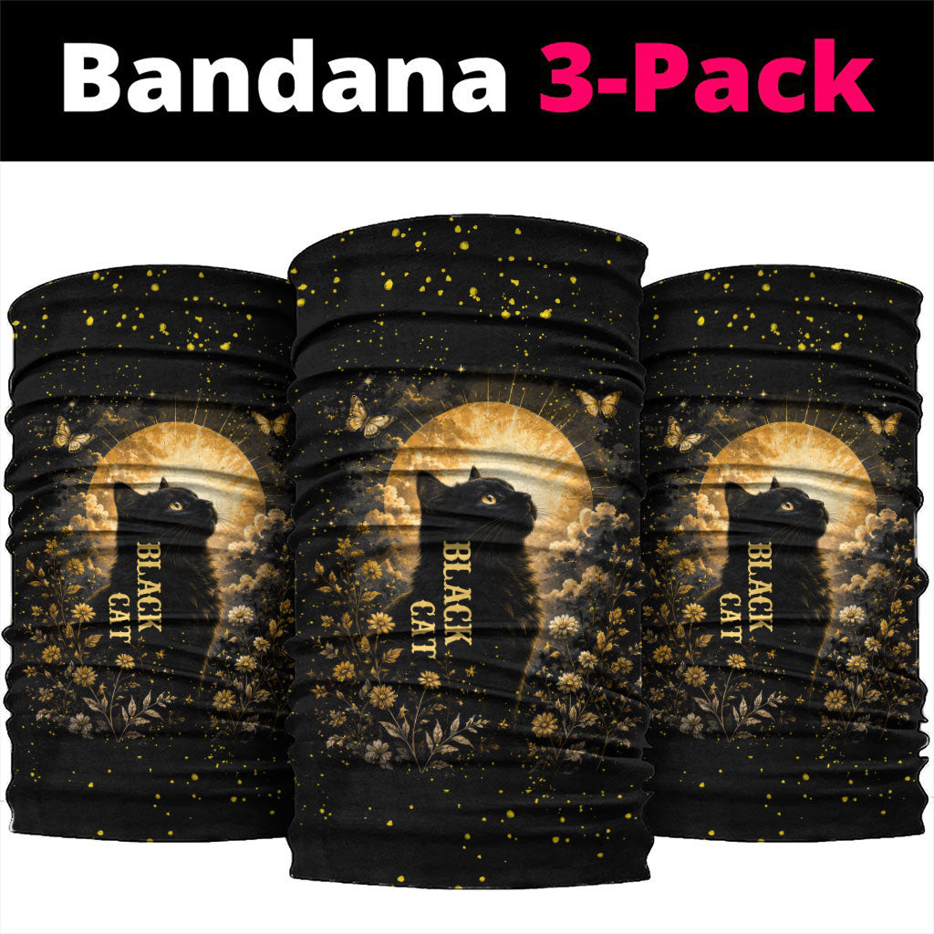 Black Cat Celestial Moon Neck Gaiter Mystical Gold Floral Night Sky
