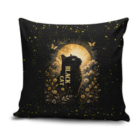 Black Cat Celestial Moon Pillow Cover Mystical Gold Floral Night Sky
