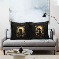 Black Cat Celestial Moon Pillow Cover Mystical Gold Floral Night Sky