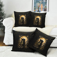Black Cat Celestial Moon Pillow Cover Mystical Gold Floral Night Sky
