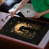 Black Cat Celestial Moon Puzzle Mystical Gold Floral Night Sky