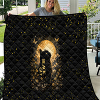 Black Cat Celestial Moon Quilt Mystical Gold Floral Night Sky