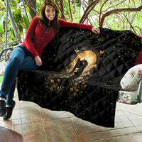 Black Cat Celestial Moon Quilt Mystical Gold Floral Night Sky