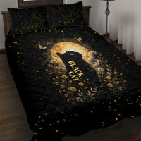 Black Cat Celestial Moon Quilt Bed Set Mystical Gold Floral Night Sky