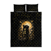 Black Cat Celestial Moon Quilt Bed Set Mystical Gold Floral Night Sky