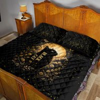 Black Cat Celestial Moon Quilt Bed Set Mystical Gold Floral Night Sky