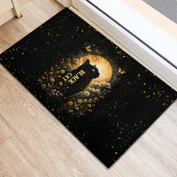 Black Cat Celestial Moon Rubber Doormat Mystical Gold Floral Night Sky