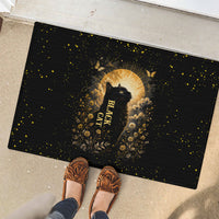 Black Cat Celestial Moon Rubber Doormat Mystical Gold Floral Night Sky