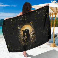 Black Cat Celestial Moon Sarong Mystical Gold Floral Night Sky