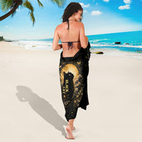 Black Cat Celestial Moon Sarong Mystical Gold Floral Night Sky