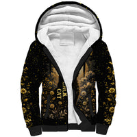Black Cat Celestial Moon Sherpa Hoodie Mystical Gold Floral Night Sky