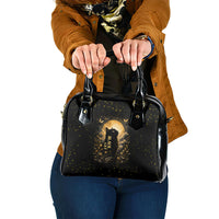 Black Cat Celestial Moon Shoulder Handbag Mystical Gold Floral Night Sky
