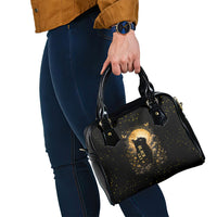 Black Cat Celestial Moon Shoulder Handbag Mystical Gold Floral Night Sky