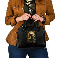 Black Cat Celestial Moon Shoulder Handbag Mystical Gold Floral Night Sky