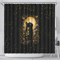 Black Cat Celestial Moon Shower Curtain Mystical Gold Floral Night Sky