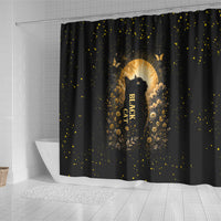 Black Cat Celestial Moon Shower Curtain Mystical Gold Floral Night Sky