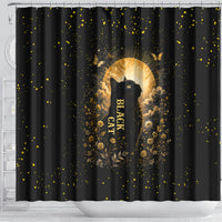 Black Cat Celestial Moon Shower Curtain Mystical Gold Floral Night Sky