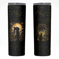 Black Cat Celestial Moon Skinny Tumbler Mystical Gold Floral Night Sky