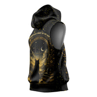 Black Cat Celestial Moon Sleeveless Hoodie Mystical Gold Floral Night Sky
