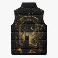 Black Cat Celestial Moon Sleeveless Puffer Jacket Mystical Gold Floral Night Sky