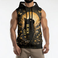 Black Cat Celestial Moon Sleeveless Zip Hoodie Mystical Gold Floral Night Sky