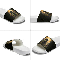 Black Cat Celestial Moon Slide Sandals Mystical Gold Floral Night Sky