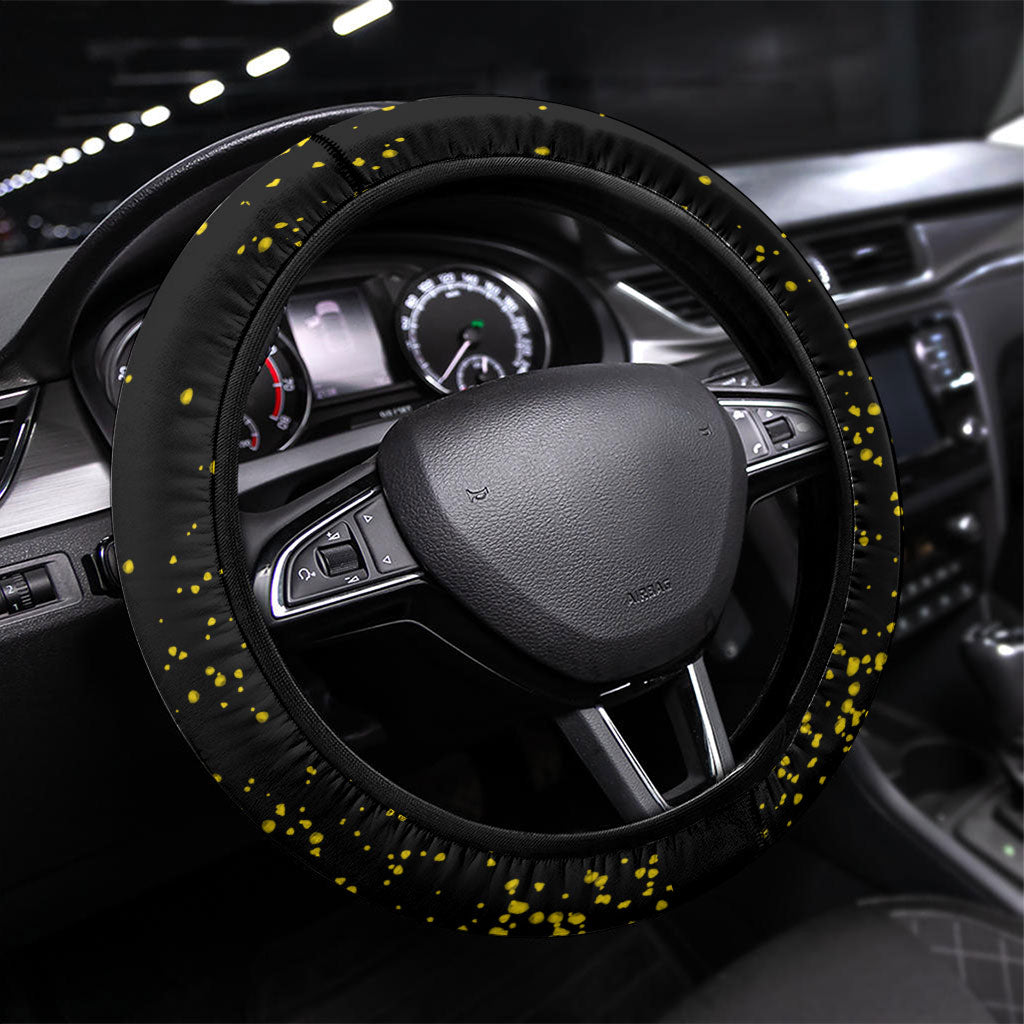 Black Cat Celestial Moon Steering Wheel Cover Mystical Gold Floral Night Sky