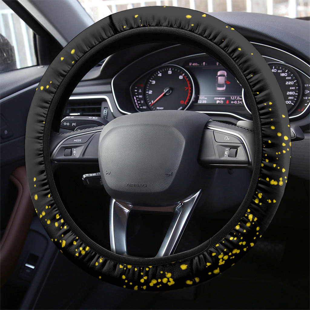 Black Cat Celestial Moon Steering Wheel Cover Mystical Gold Floral Night Sky