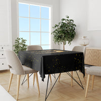 Black Cat Celestial Moon Tablecloth Mystical Gold Floral Night Sky