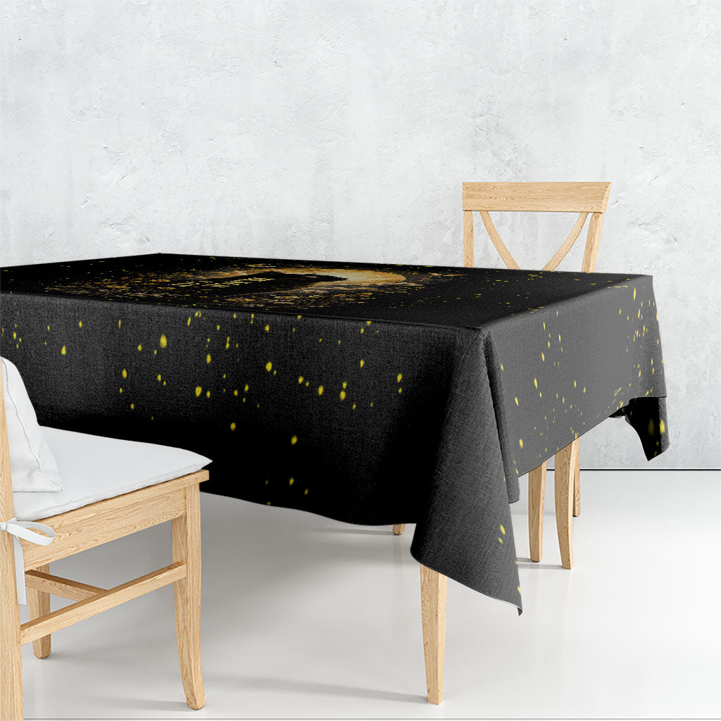 Black Cat Celestial Moon Tablecloth Mystical Gold Floral Night Sky