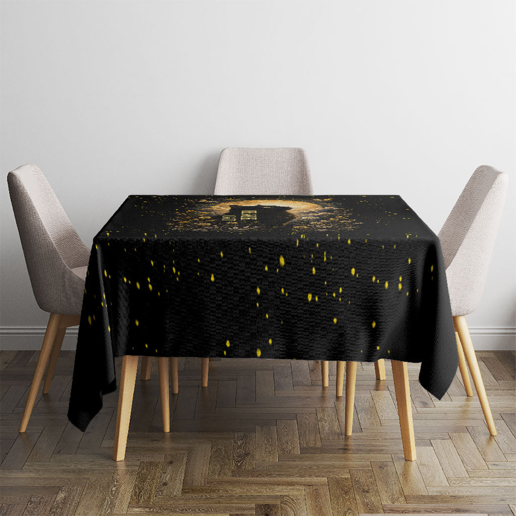 Black Cat Celestial Moon Tablecloth Mystical Gold Floral Night Sky