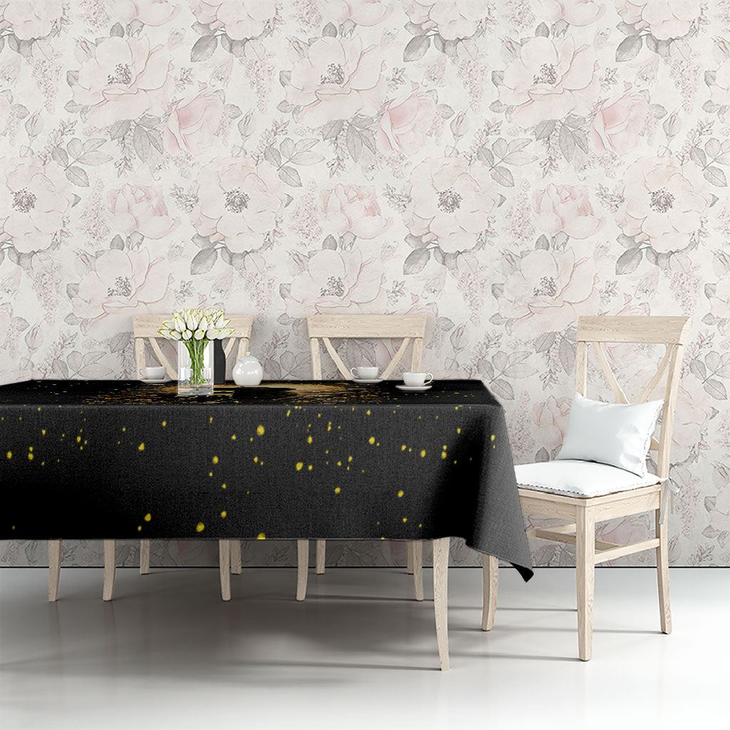 Black Cat Celestial Moon Tablecloth Mystical Gold Floral Night Sky