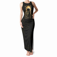 Black Cat Celestial Moon Tank Maxi Dress Mystical Gold Floral Night Sky