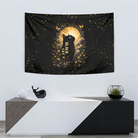 Black Cat Celestial Moon Tapestry Mystical Gold Floral Night Sky