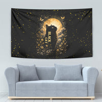 Black Cat Celestial Moon Tapestry Mystical Gold Floral Night Sky