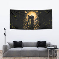 Black Cat Celestial Moon Tapestry Mystical Gold Floral Night Sky
